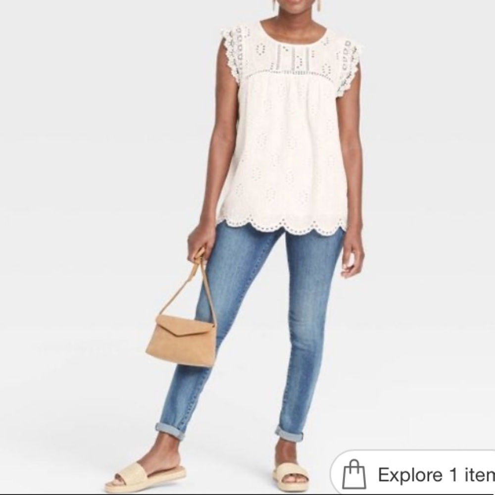 (M)- Knox Rose Women's Eyelet Tank Top - Picture 7 of 10